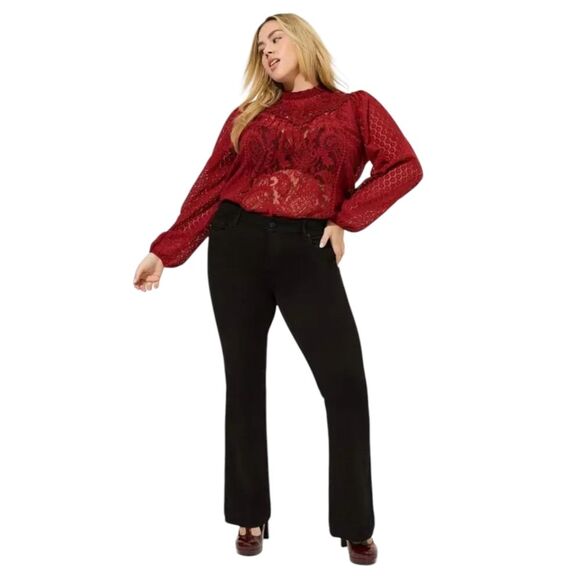 Torrid Rhubarb Mixed Lace High Neck Top Blouse Size 0 Large - Picture 1 of 11